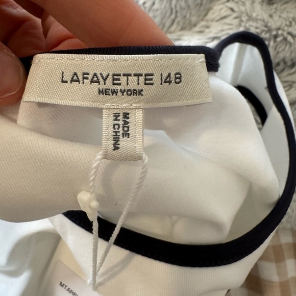 LAFAYETTE 148 NEW YORK White w/ Black Trim Racerback Tank Top Small $248 NWT - Picture 4 of 6